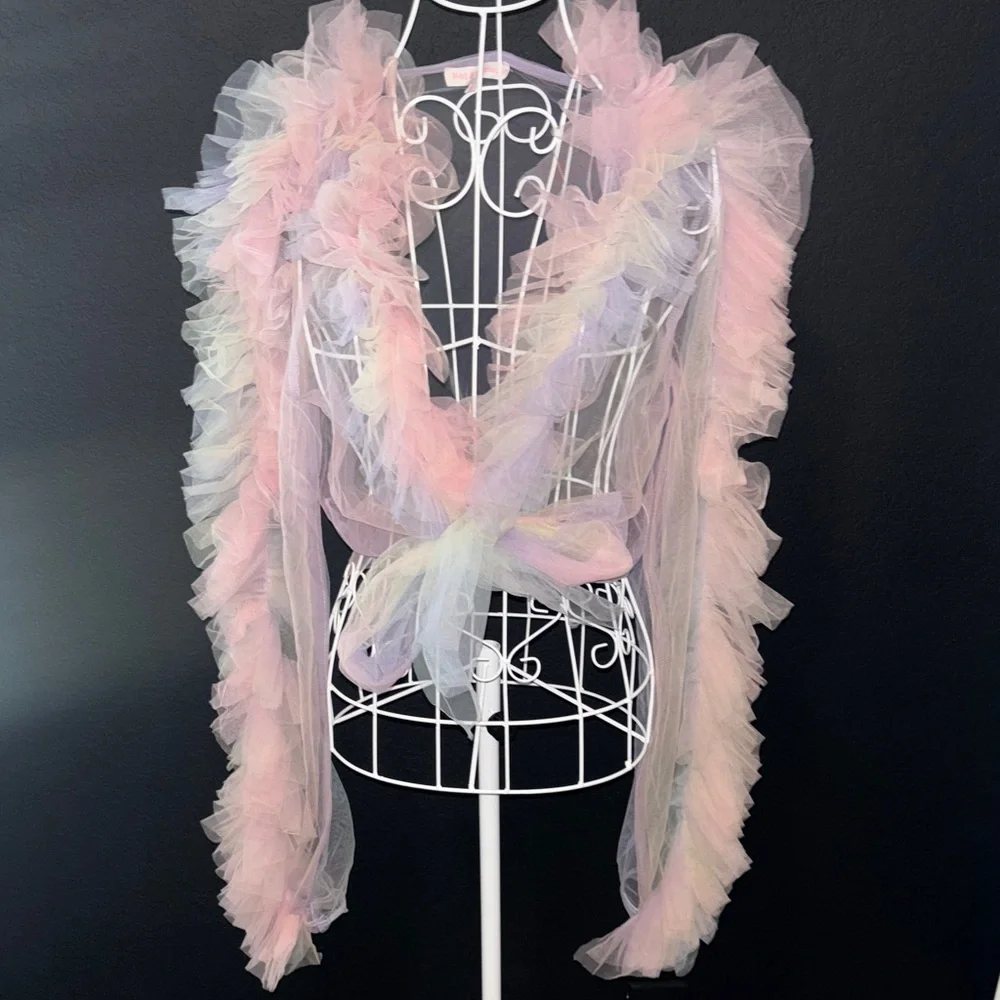Pastel Pink Tulle Ruffle Wrap - Picture 7 of 8